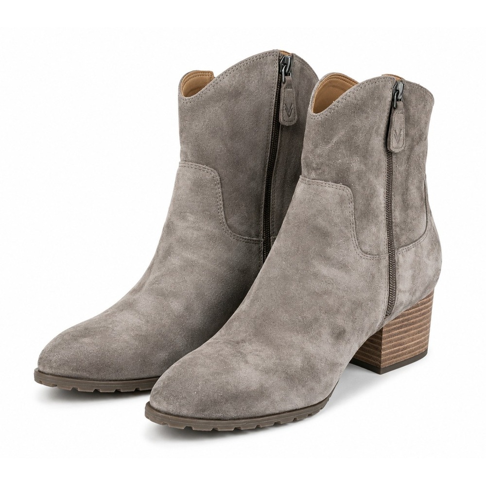 Vionic Bishop Womens 7 Ankle Boots Gray Suede Western Block Heel Zip Booties